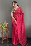 TRENDING CHIFFON KHADI PRINTED PLAIN SAREE WITH UNSTITCHED BLOUSE RANI