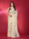 TRENDING CHIFFON PRINTED FOIL WORK SAREE WITH UNSTITCHED BLOUSE CREAM
