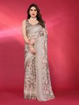 TRENDING CHIFFON PRINTED FOIL WORK SAREE WITH UNSTITCHED BLOUSE PARTY WEAR WHOLESALE PRICE ETHNIC GARMENT (4)