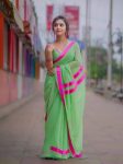TRENDING CHIFFON SATIN LACE WORK SAREE WITH UNSTITCHED BLOUSE PERROT GREEN