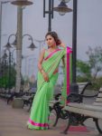 TRENDING CHIFFON SATIN LACE WORK SAREE WITH UNSTITCHED BLOUSE PARTY WEAR WHOLESALE PRICE ETHNIC GARMENT (2)