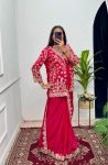 TRENDING CHINON EMBROIDERY BORDER WORK ONE MINUTE SAREE STITCHED BLOUSE WITH KOTI PARTY WEAR WHOLESALE PRICE ETHNIC GARMENT (6)