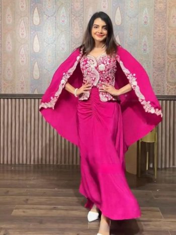 TRENDING CHINON SEQUENCE EMBROIDERY WORK SKIRT BLOUSE WITH KOTI RANI