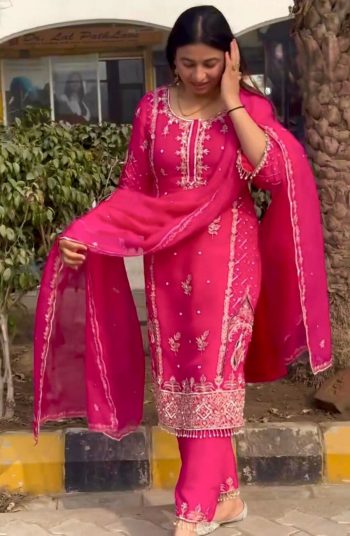 TRENDING CHINON SEQUENCE EMBROIDERY WORK TOP BOTTOM WITH DUPATTA RANI