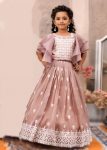 TRENDING CHINON SILK EMBROIDERY WORK KID'S LEHENGA CHOLI WITH DUPATTA PEACH