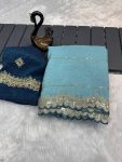 TRENDING CHRUNCHY CRUSH EMBROIDERY SEQUENCE ZARI WORK SAREE WITH UNSTITCHED BLOUSE PARTY WEAR WHOLESALE PRICE ETHNIC GARMENT (7)