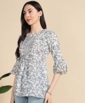 TRENDING COTTON PRINTED EMBROIDERY WORK ONLY SHORT KURTI GREY