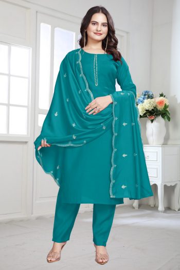 TRENDING COTTON SILK HAND EMBROIDERY WITH MOTI LACE WORK TOP BOTTOM WITH DUPATTA RAMA