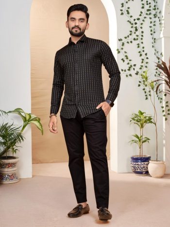 TRENDING COTTON WEAVING WORK MEN'S SHIRT BLACK