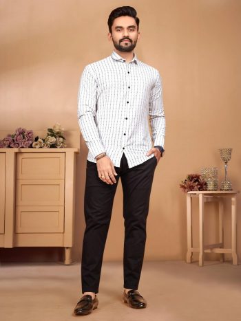 TRENDING COTTON WEAVING WORK MEN'S SHIRT WHITE
