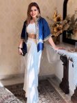TRENDING CRAPE SILK EMBROIDERY MOTI LACE WORK STITCHED BLOUSE SKIRT WITH KOTI WHITE
