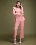 TRENDING CREPE PLAIN SWEETHEART NECK DESIGN FORMAL TOP PANT SET BABY PINK