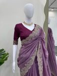 TRENDING CRUNCHY SILK EMBROIDREY SEQUENCE WORK SAREE WITH UNSTITCHED BLOUSE FESTIVE WEAR WHOLESALE PRICE ETHNIC GARMENT (3)