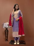 TRENDING FENDY SILK EMBROIDERY CODING SEQUENCE WORK TOP BOTTOM WITH DUPATTA LAVENDER
