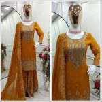 TRENDING GEORGETTE EMBROIDERY SEQUENCE WORK TOP SHARARA WITH DUPATTA PARTY WEAR WHOLESALE PRICE ETHNIC GARMENT (6)