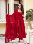 TRENDING GEORGETTE DIAMOND HAND WORK GOWN BOTTOM WITH DUPATTA RED