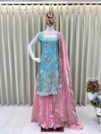 TRENDING JIMMY CHOO EMBROIDERY WORK TOP PALAZZO WITH DUPATTA SKY