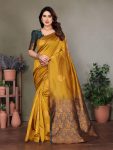 TRENDING LICHI SILK JACQUARD WORK SAREE WITH UNSTITCHED BLOUSE MUSTARD