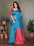 TRENDING LICHI SILK JACQUARD WORK SAREE WITH UNSTITCHED BLOUSE PARTY WEAR WHOLESALE PRICE ETHNIC GARMENT (3)