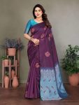 TRENDING LICHI SILK JACQUARD WORK SAREE WITH UNSTITCHED BLOUSE WINE