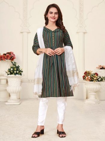 TRENDING LINEN COTTON JACQUARD WORK TOP BOTTOM WITH DUPATTA GREEN