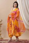 TRENDING MUSLIN PRINTED EMBROIDERY LACE WORK GOWN BOTTOM WITH DUPATTA YELLOW