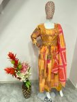 TRENDING MUSLIN PRINTED EMBROIDERY LACE WORK GOWN BOTTOM WITH DUPATTA PARTY WEAR WHOLESALE PRICE ETHNIC GARMENT (12)
