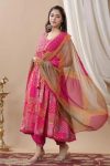 TRENDING MUSLIN PRINTED EMBROIDERY LACE WORK GOWN BOTTOM WITH DUPATTA PINK