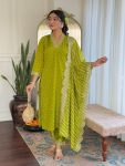 TRENDING MUSLIN PRINTED EMBROIDERY WORK TOP BOTTOM WITH DUPATTA MEHNDI