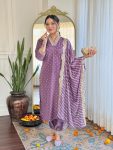 TRENDING MUSLIN PRINTED EMBROIDERY WORK TOP BOTTOM WITH DUPATTA LAVENDER
