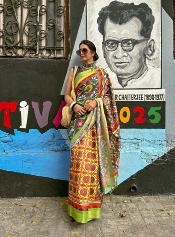 TRENDING MYSORE SILK PRINTED CHECKS WITH ZARI WORK SAREE WITH UNSTITCHED BLOUSE BLACK