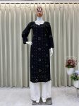 TRENDING RAYON EMBROIDERY FOIL THREAD WORK KURTI PALAZZO SET BLACK
