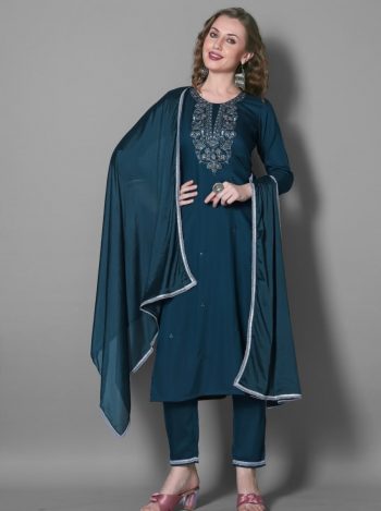 TRENDING SILK BLEND EMBROIDERY WORK TOP BOTTOM WITH DUPATTA RAMA