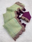 TRENDING TISSUE NET EMBROIDERY BORDER WORK SAREE WITH UNSTITCHED BLOUSE PARTY WEAR WHOLESALE PRICE ETHNIC GARMENT 1 (1)
