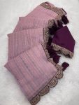 TRENDING TISSUE NET EMBROIDERY BORDER WORK SAREE WITH UNSTITCHED BLOUSE PARTY WEAR WHOLESALE PRICE ETHNIC GARMENT 2 (1)