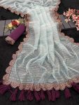 TRENDING TISSUE NET EMBROIDERY BORDER WORK SAREE WITH UNSTITCHED BLOUSE PARTY WEAR WHOLESALE PRICE ETHNIC GARMENT (4)