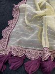 TRENDING TISSUE NET EMBROIDERY BORDER WORK SAREE WITH UNSTITCHED BLOUSE PARTY WEAR WHOLESALE PRICE ETHNIC GARMENT 5 (4)