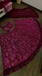 TRENDING VELVET THREAD SEQUENCE RUFFLE WORK LEHENGA CHOLI WITH DUPATTA PARTY WEAR WHOLESALE PRICE ETHNIC GARMENT (1)