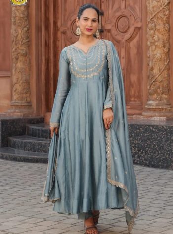 TRENDING VICHITRA SILK EMBROIDERY WORK TOP BOTTOM WITH DUPATTA SKY