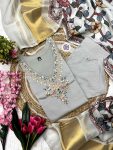 TRENDING VISCOSE CHANDERI SILK EMBROIDERY WORK TOP BOTTOM WITH DUPATTA PARTY WEAR WHOLESALE PRICE ETHNIC GARMENT (7)