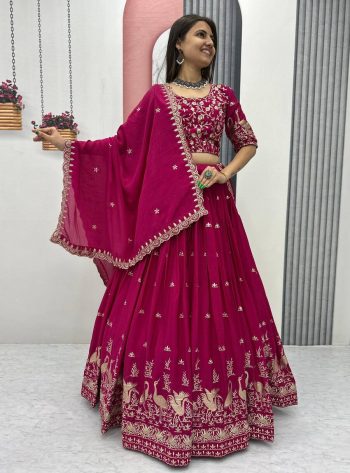 DESIGNER CHINON EMBROIDERY THREAD WORK LEHENGA CHOLI WITH DUPATTA RANI