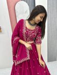 1DESIGNER CHINON EMBROIDERY THREAD WORK LEHENGA CHOLI WITH DUPATTA WEDDING WEAR WHOLESALE PRICE ETHNIC GARMENT (10)