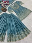 1DESIGNER CHINON SILK EMBROIDERY SEQUENCE CODING WORK TOP PALAZZO WITH DUPATTA FESTIVE WEAR WHOLESALE PRICE ETHNIC GARMENT (10)