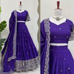 1DESIGNER CHINON SILK THREAD WITH SEQUENCE WORK LEHENGA CHOLI WITH DUPATTA WEDDING WEAR WHOLESALE PRICE ETHNIC GARMENT (6)