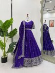 1DESIGNER CHINON SILK THREAD WITH SEQUENCE WORK LEHENGA CHOLI WITH DUPATTA WEDDING WEAR WHOLESALE PRICE ETHNIC GARMENT (6)