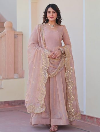 DESIGNER FENDI CHIFFON WITH 12 KALI STITCHEDGOWN WITH SEQUENCE ZARI EMBROIDERY CUT WORK DUPATTA CREAM