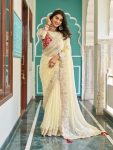 DESIGNER FENDY PITA AND GOTA PATTI WORK SAREE WITH STITCHED BLOUSE RED