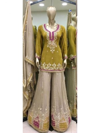 DESIGNER GEORGETTE EMBROIDERY SEQUENCE WORK TOP PALAZZO WITH DUPATTA YELLOW