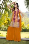 1DESIGNER GEORGETTE SEQUENCE EMBROIDERY WORK TOP SHARARA WITH DUPATTA FESTIVE WEAR WHOLESALE PRICE ETHNIC GARMENT (10)
