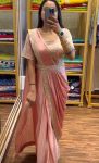 DESIGNER RANGOLI EMBROIDERY CODING WORK READY TO WEAR SAREE WASIT BELT AND STITCHED BLOUSE BABY PINK